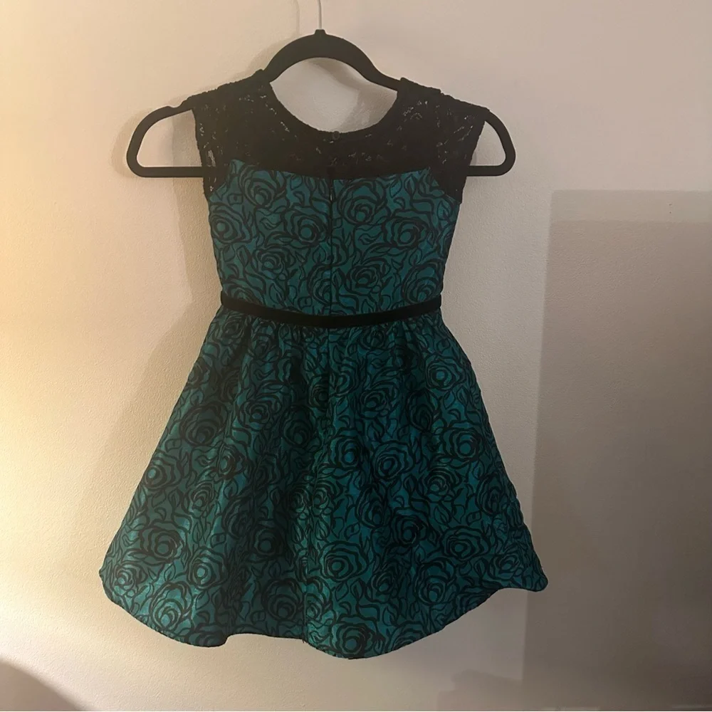 Gymboree Girl Emerald Green Black Lace Rose Holiday Party Dress Sleeveless 6